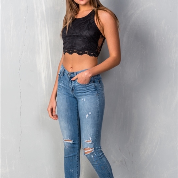Black Floral Lace Crop Top (Bralette) - Picture 2 of 3